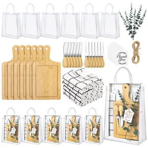 6 Set Bridal Shower Favor Cheese Board Cheese Knives Wood Mini Charcuterie Board Thank You Gift Box For Guest Bamboo Color Wedding Birthday Valentines