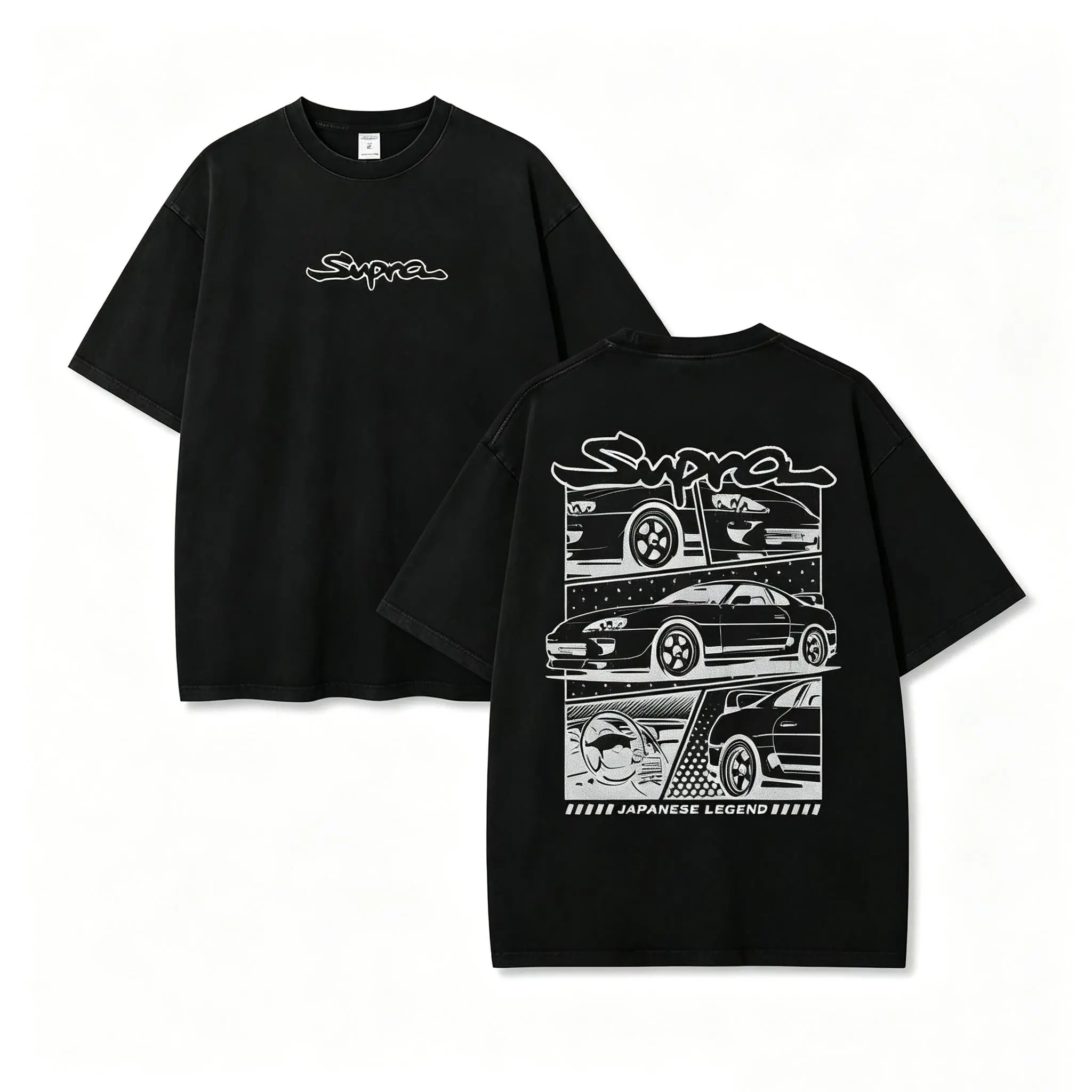 Men's Oversized Loose-Fit Retro Cotton Round Neck Short-Sleeve Casual Tshirt Shirt - Japanese Legend Supra 90s-Inspired Fun Graphic Print, Premium Fabric, Streetwear Clothing, Good Graphic Tees for Everyday,Vacation, Men's T Shirts