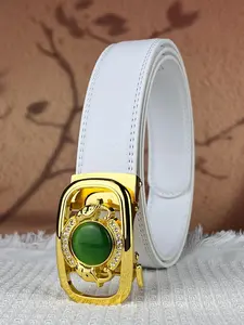 New automatic buckle belt for men and women, equipped with artificial gemstones, gorgeous rhinestone decoration, alloy material, 3.5cm/1.38in wide plain color ratchet belt, high-end luxury brand belt, perfect accessory for beach vacation.