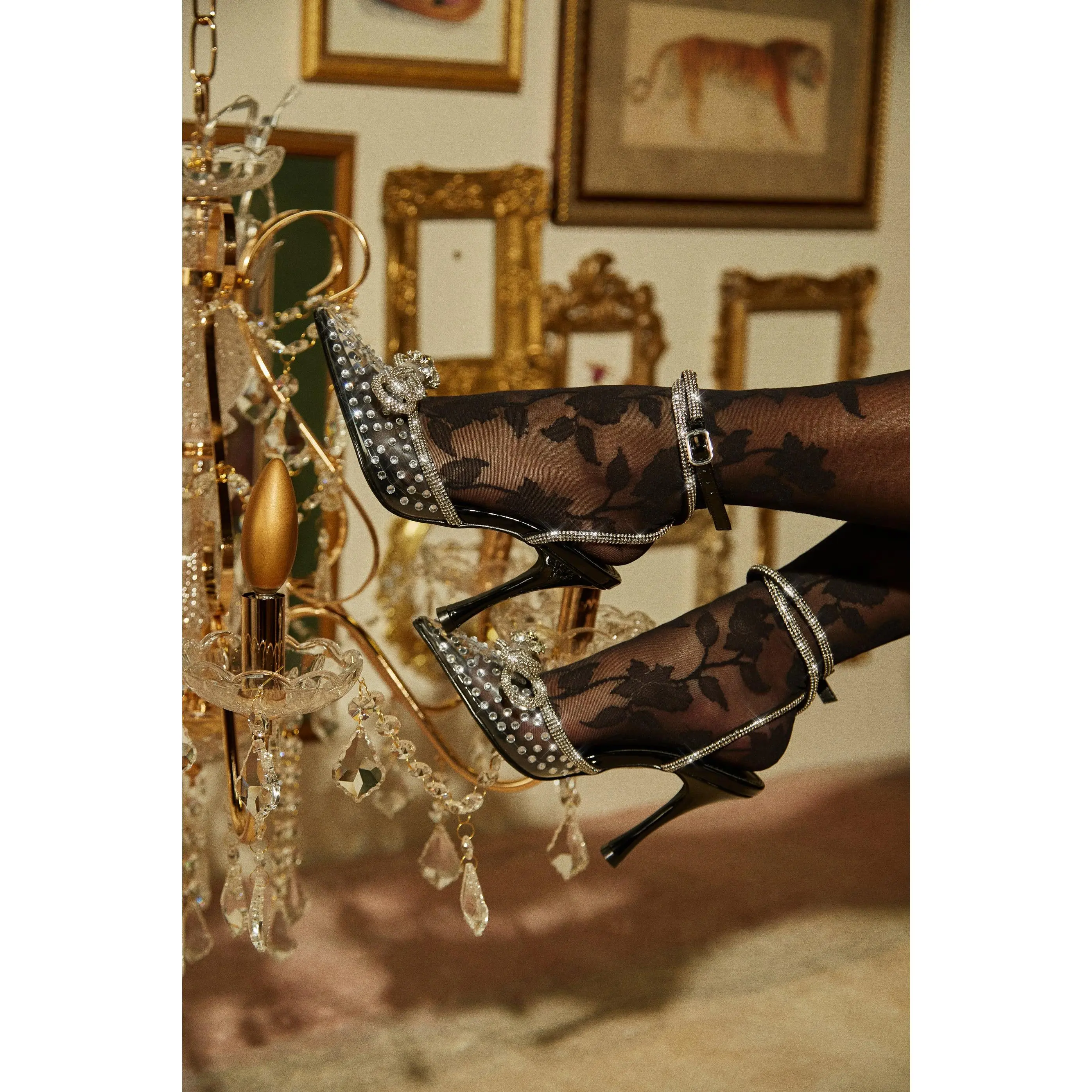 Elina Embellished Ankle Strap Pumps - Black