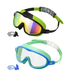 SwimWear 2 Pack Swim Goggles for Kids Ages 3-15 Anti-Fog Anti-UV Wide Vision Waterproof No Leak Swimming Goggles with Nose Clip for Boys and Girls Outdoor Activities