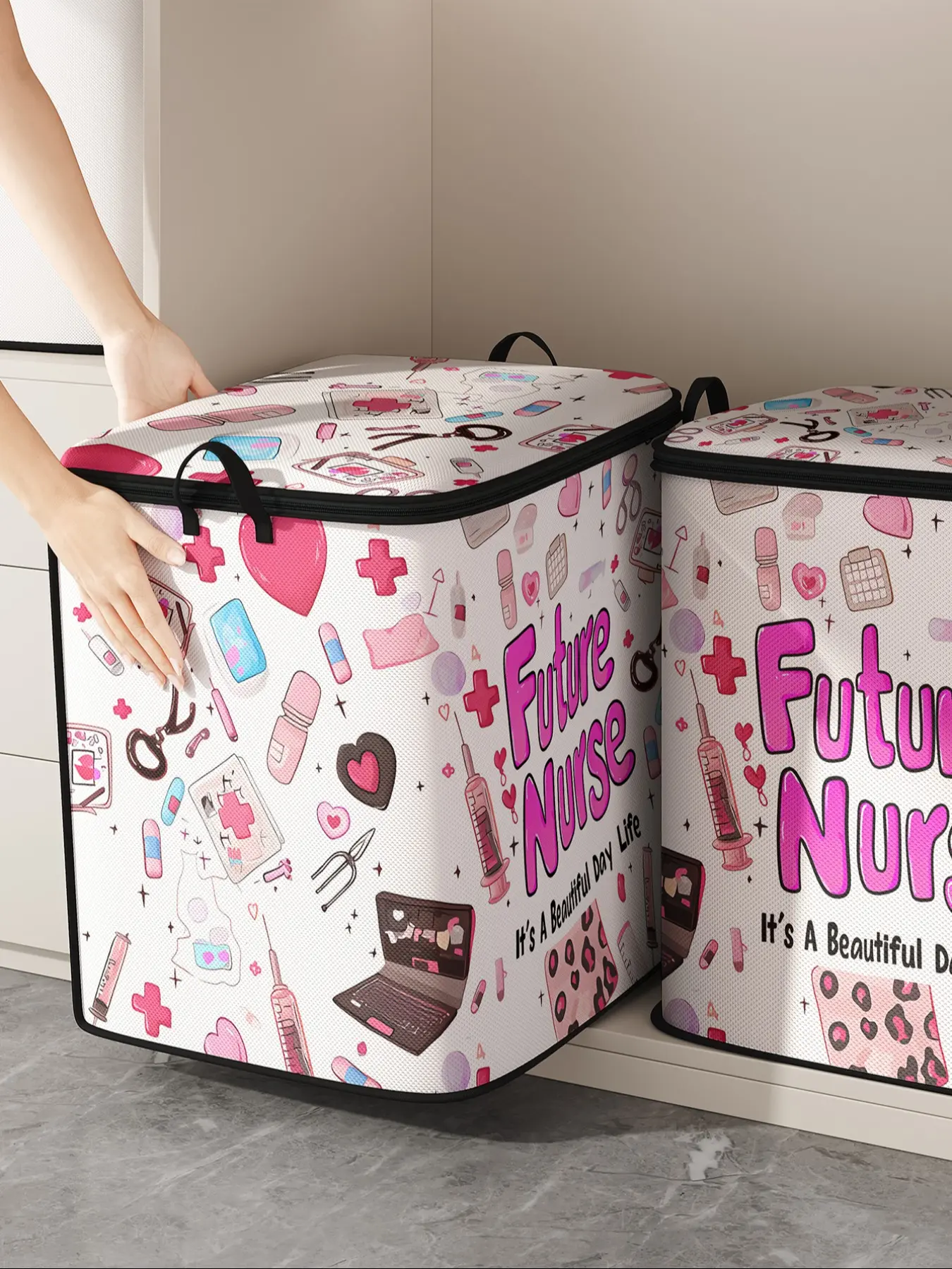Thick Medical Printed Blanket Storage Bag, Cute and Practical Kids Bedding Organizer, Durable Material, Easy Carry Handle, Home Use