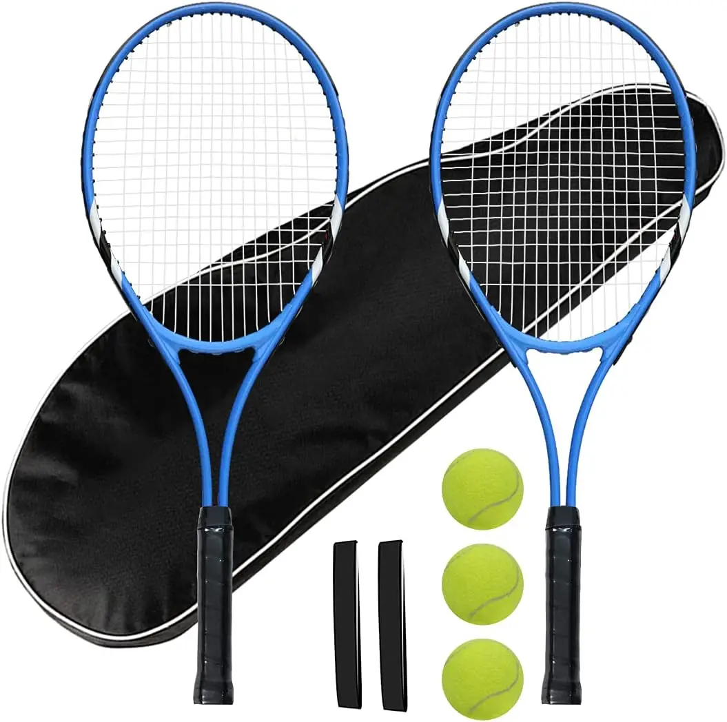 Recreational Tennis Racket Set for Adult Beginners & Lovers, 2-Player 27 in Lightweight Oversized Rackets for Parks & Beaches, 8-Piece Pre-strung Kit with Bag & Balls, Sports Rackets, Unisex