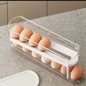 [Fresh Egg Dispenser Cabinet] 1pc Rolling Egg Storage Box, Double-Layer Automatic Egg Roller, Refrigerator Egg Dispenser, Keep Eggs Fresh, Suitable for Refrigerator, Cabinet and Storage Compartment, Kitchen Storage and Organization