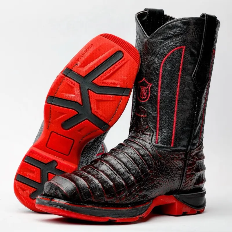 Black Cherry Belly Print Leather Boots With 3D Lightweight Sole - Composite Toe