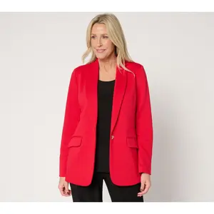 Susan Graver Petite Pique Knit Shawl Collar Blazer