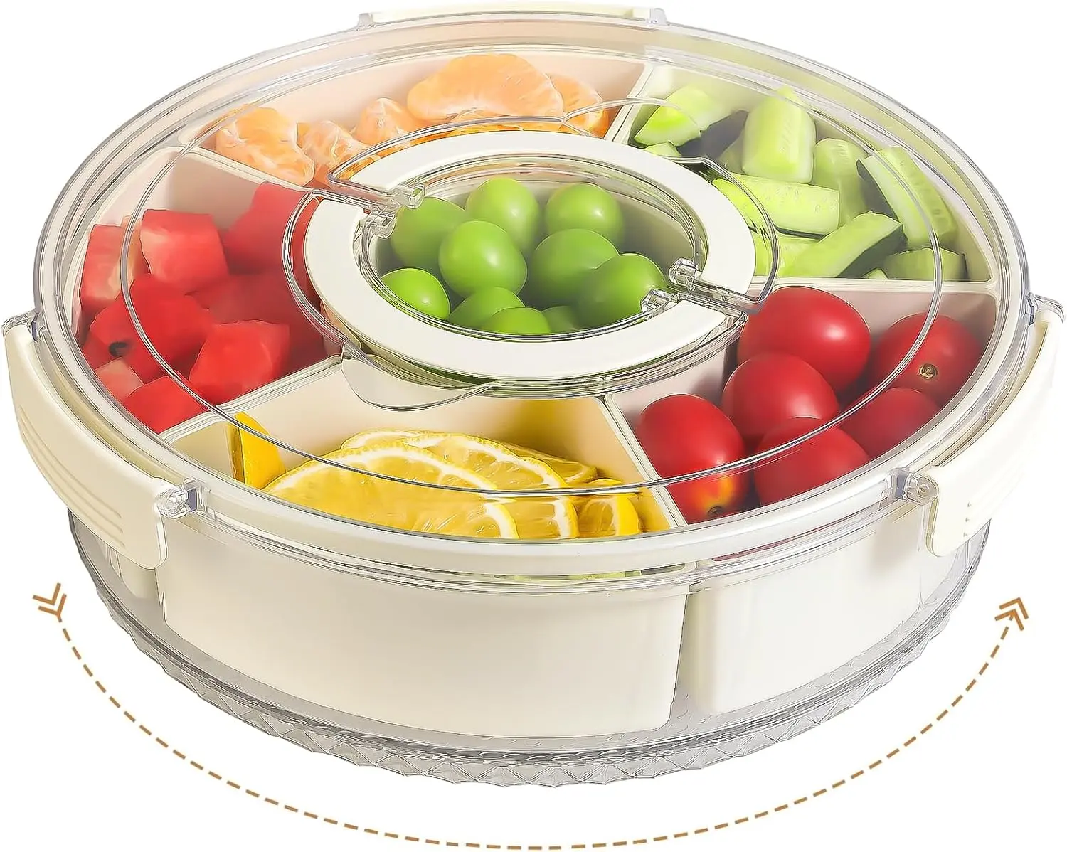 Rotating Snackle Box Container, Large Divided 360° Rotating Snackle Box Container with Lid and Handle, Snack Organizer Picnics, Parties