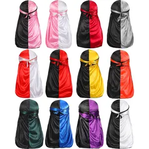 12 Pieces Silky Durag Pirate Cap Long Tail Headwraps for Men and Women Silky Durag Hip Hop Rapper Doo Rag Sleep Hat