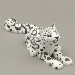 3D Printed Snow Leopard Statue - High-Quality PLA Material, White & Black Spotted Design with Blue Eyes, Detailed Fur Texture, Perfect for Halloween & Christmas, Unique Collectible for Fantasy Lovers, Versatile Indoor/Outdoor Decor for Bedroom, Deskp, or