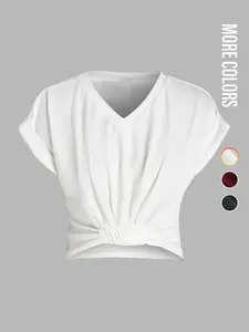 Women's Plain V Neck Fitted Tee, Casual Short Sleeve T-Shirt for Summer, Ladies Clothes for Daily Wear