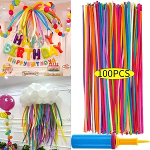 100pcs 260Q Long Strip Balloon Kit with Pump- Premium Latex Twisted Long Balloons for Making Animal Flowers, Fun DIY Rainbow Balloons for Christmas Party, Birthday Gifts, Clown Wedding Decorations tiktokshopspringglowup beach essentials mom
