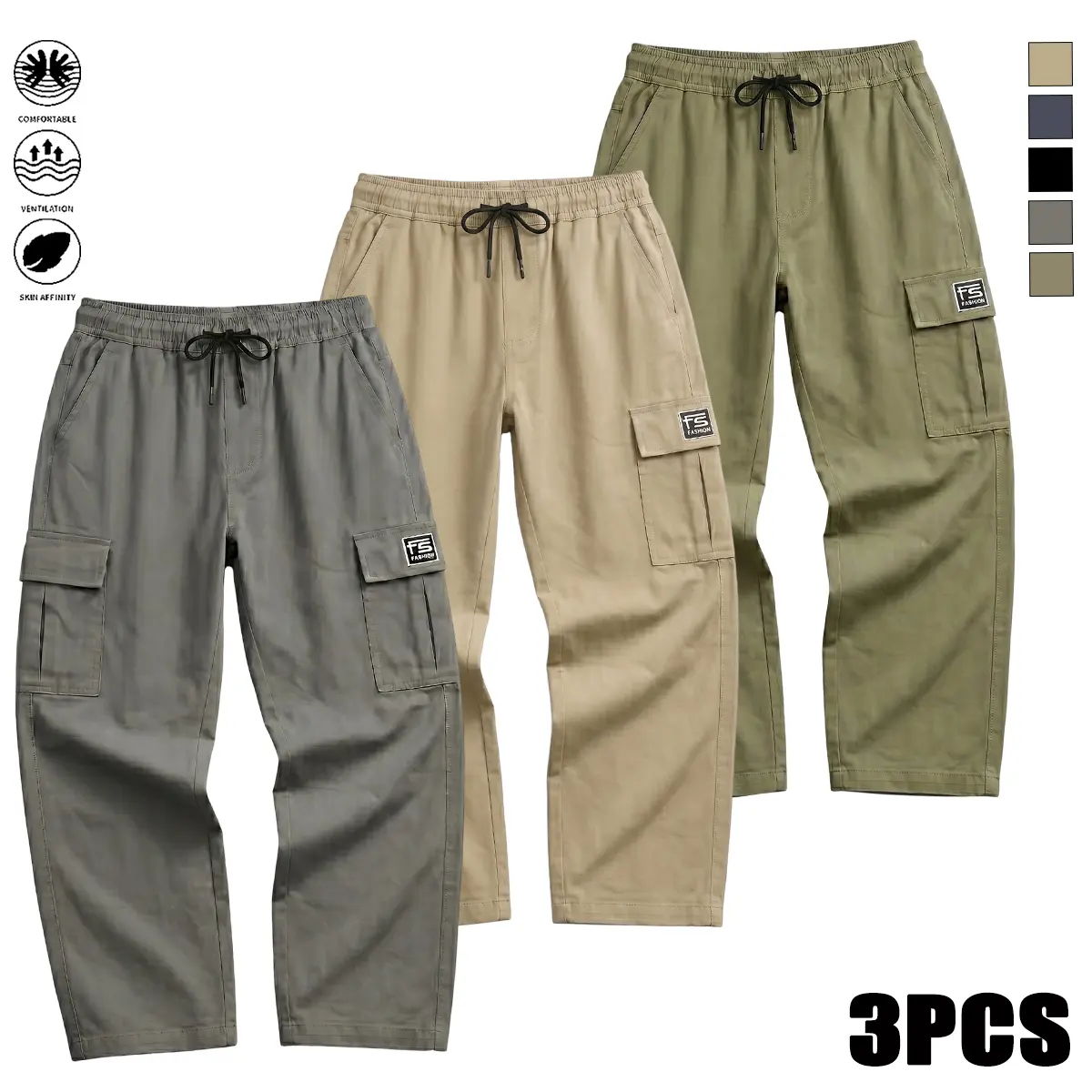 Men's Utility Cargo Pants, Lightweight Polyester with a Relaxed Tapered Fit, Rugged Streetwear Trousers for Hiking, Sneakers, Tapered Legs, Men's Pants, Cargo Look, Casual, Extra-Large Side Pockets, Boot-Friendly Men's Pants
