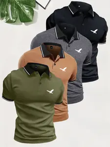 4-pack men’s summer lightweight polo shirts with Falcon print, short sleeves, button placket and collar; stylish casual athletic wear for outings, work/business, golf, fishing, camping; great gift for boyfriend or husband; trendy holiday outfits