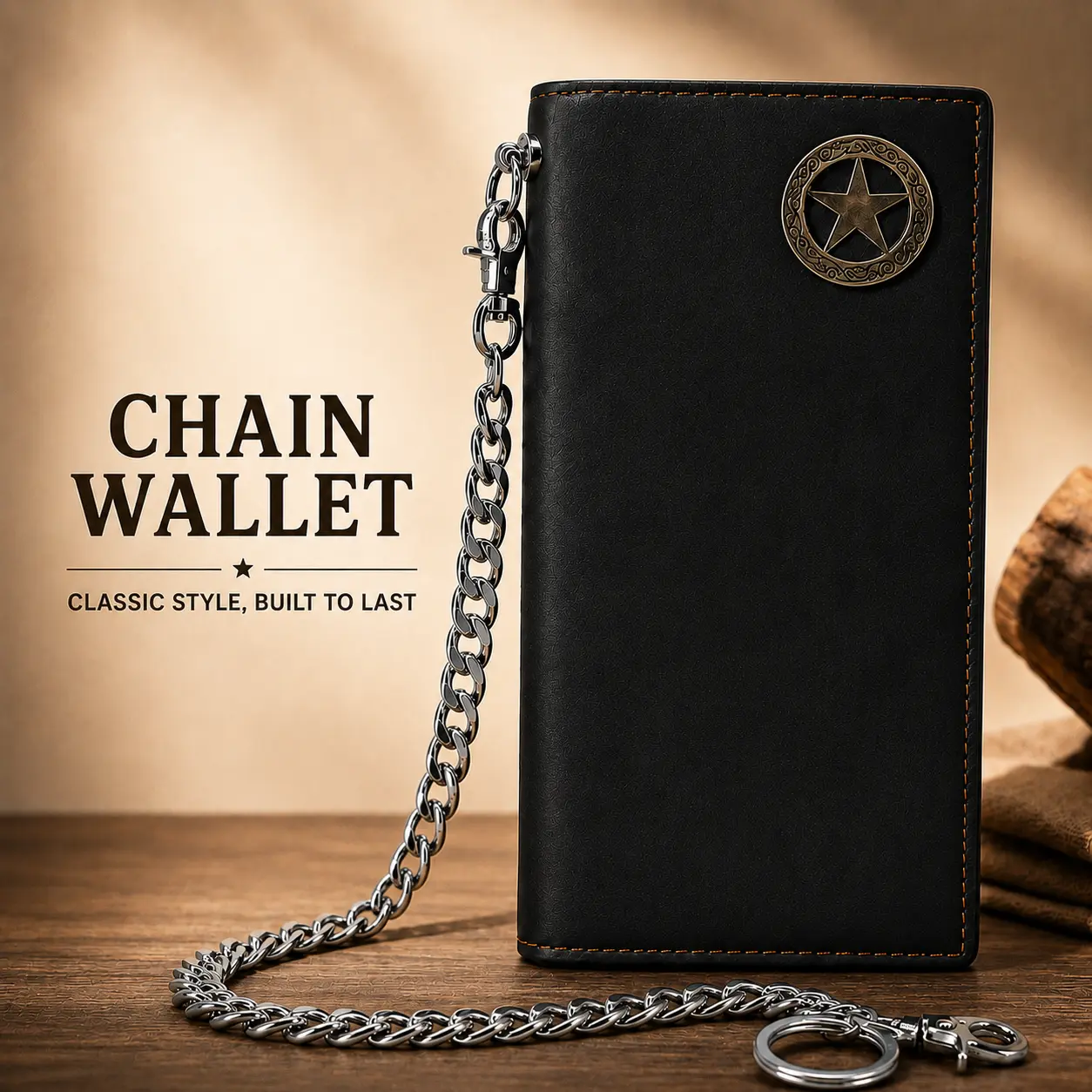 Men's RFID Blocking Motorcycle Wallet - Vintage Leather Long Wallet with Chain  Western Style Rocker Design for Bikers