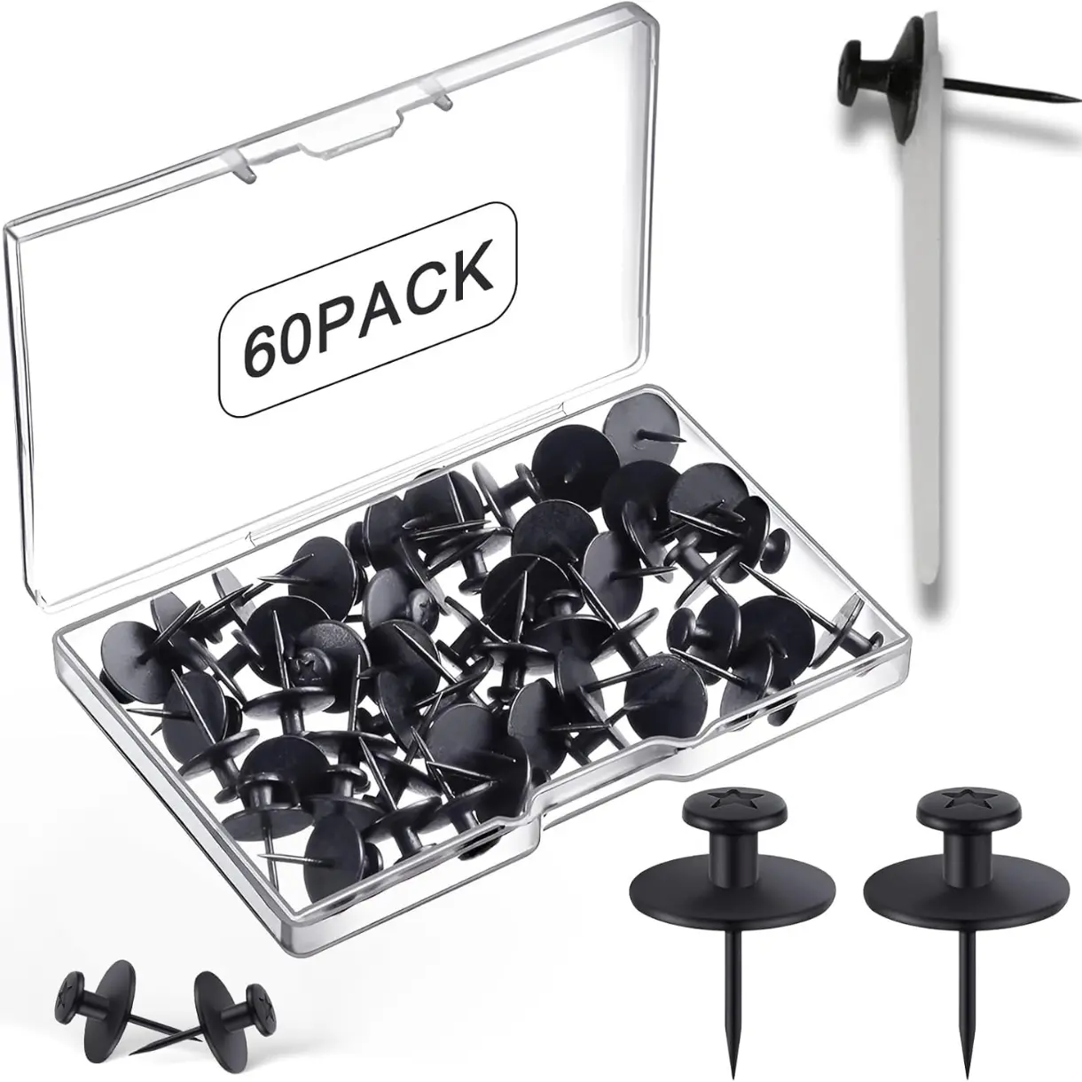 60 PCS Double-Headed Picture Hanging Nails Thumb Tacks for Wall Hangings,Heavy Duty Push Pins,Renter Friendly Wall Hooks Decor Small Picture Frame Hangers for Drywall Cork Board Pictures Tapestry&Art