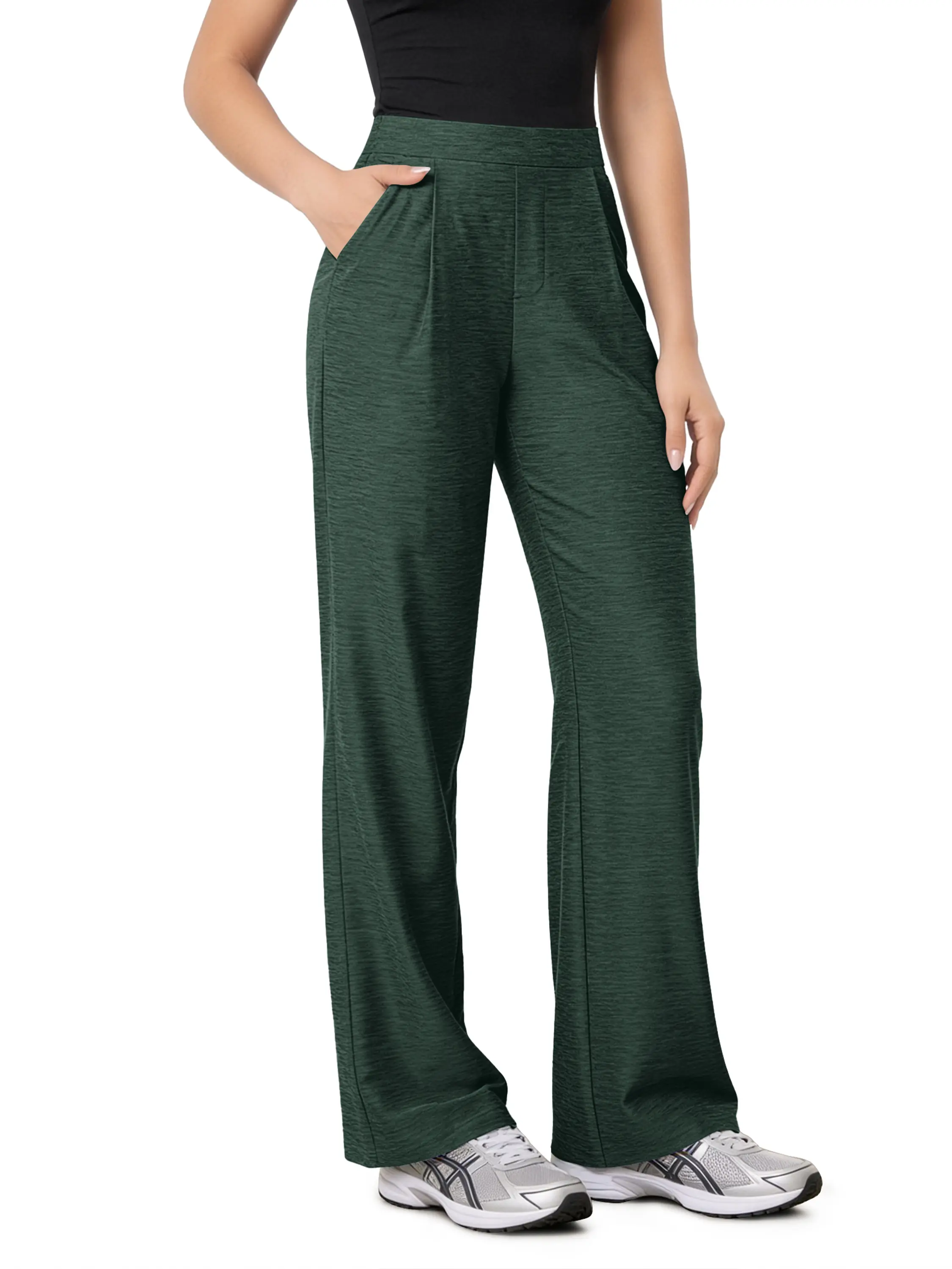 ODODOS Women's High Waisted Wide Leg Trousers - Ultra Soft odSTRATUM Tech Jersey Polyester Pants with Pockets, 29" Inseam for Elegant Casual Work, Sun Protection Outdoor Use, Adjustable, Workout, Day, Basic, Bottoms, Comfy