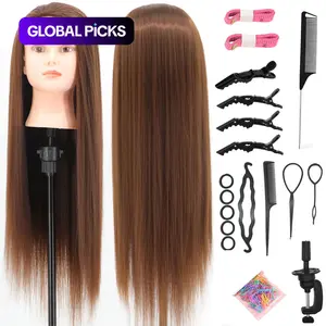 28-Inch Long Straight Hair Training Mannequin Head with Clamp and Braiding Tool Set, Heatless Hair Styling Tools for Women and Girls, Hair Accessories