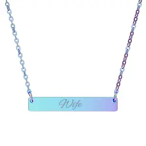 Wife Engraved Horizontal Bar Necklace | Personalized Bar Pendant, Sterling Silver