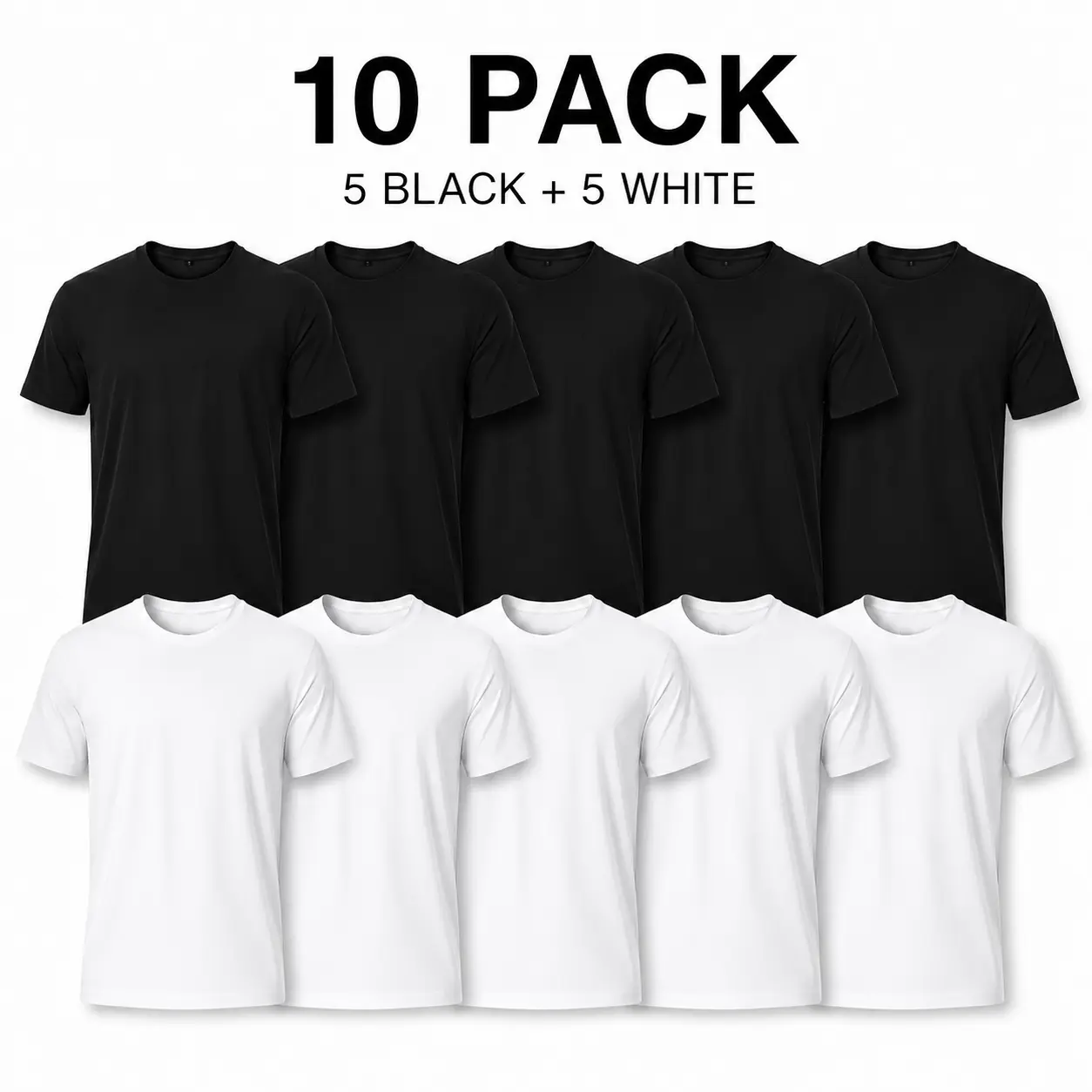10-Pack $36.99 Men's Black T-Shirt, Basic Cotton T Shirts for Women Men, 2 Black 2 White Plain Crew Neck Tees, Unisex Casual Short Sleeve Tops, Oversized Everyday Shirt Set, Trendy Minimal Streetwear, Summer Layering Essentials