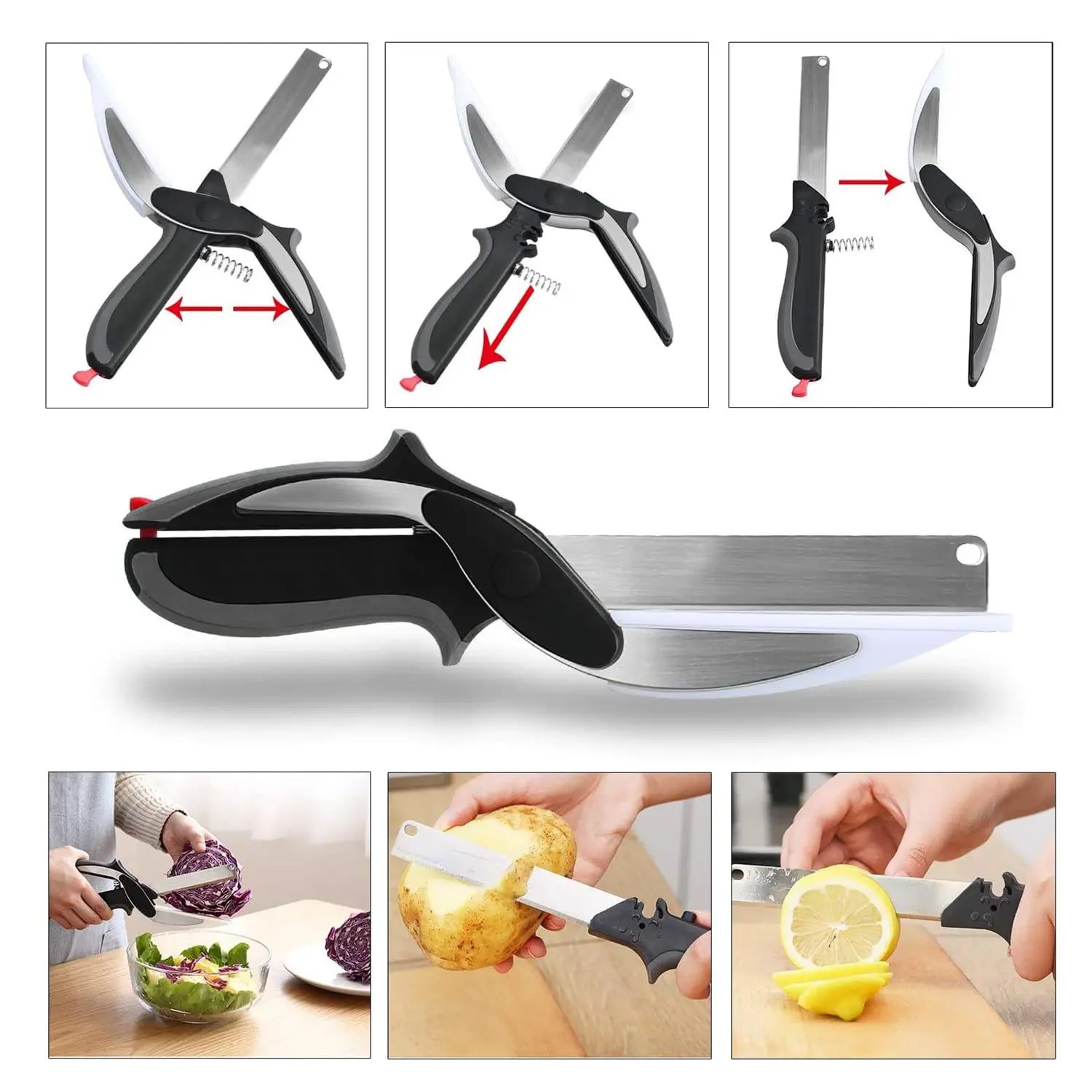 2026 Upgrad 2 in 1 Kitchen Scissors for Food- Stainless SteelBlade & Plastic Cutting Board Scissors with Safety Lock 9.6" Tomato Knife, Fruit &Vegetable Cutter -Easy-to-Use Kitchen Shearsfor Meat, Cheese, Holiday Gift（DealsForYouDays）