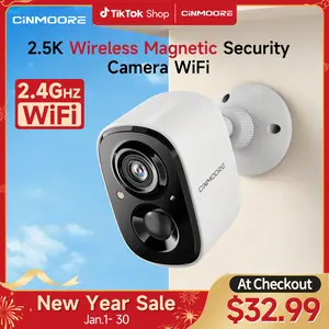 【2026 Big SALES】CINMOORE Outdoor/Indoor Magnetic wireless Camera 2.5K free install Smart Garage 2.4G WI-FI Security Camera – HD Video, Night Vision, Motion Detection, Magnetic, Wi-Fi, Two-Way Audio, Smartphone Control Lens