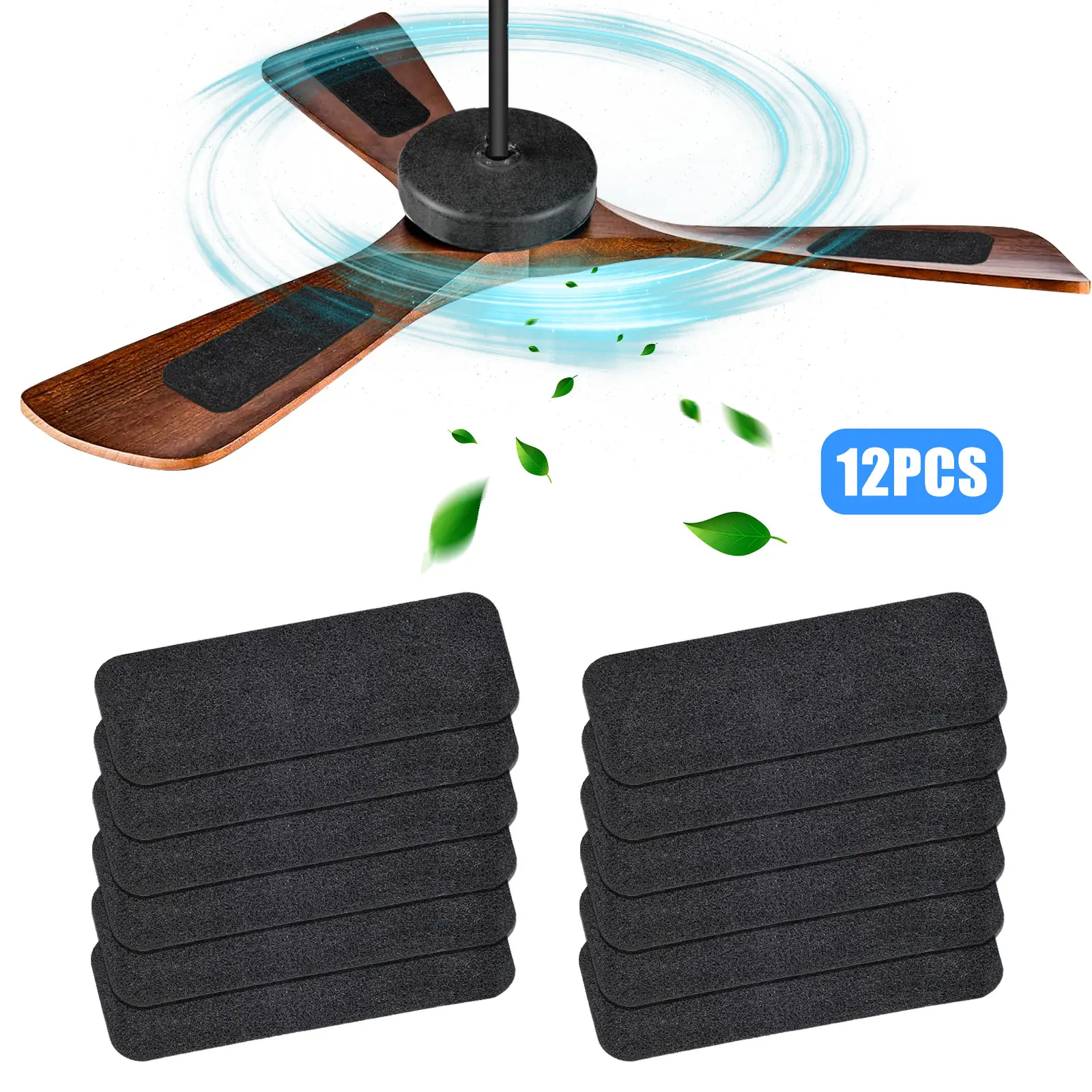 12Pcs Ceiling Fan Filters for Blades - Activated Carbon Fan Filter,Easy-Stick Ceiling Fan Air Purifier Pads,Universal Air Filter for Common Household Contaminants