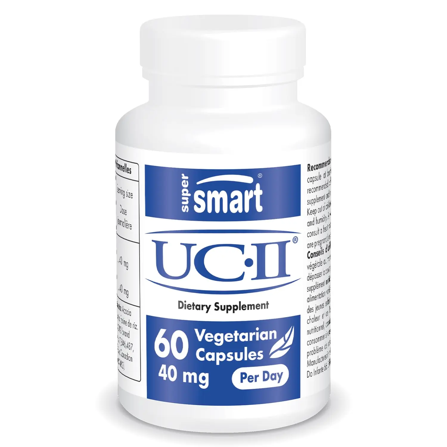 SuperSmart - UC II Supplement 40mg per Day (Premium Collagen) - Undenatured Type II Collagen Supplement | Non-GMO & Gluten Free - 60 Vegetarian Capsules