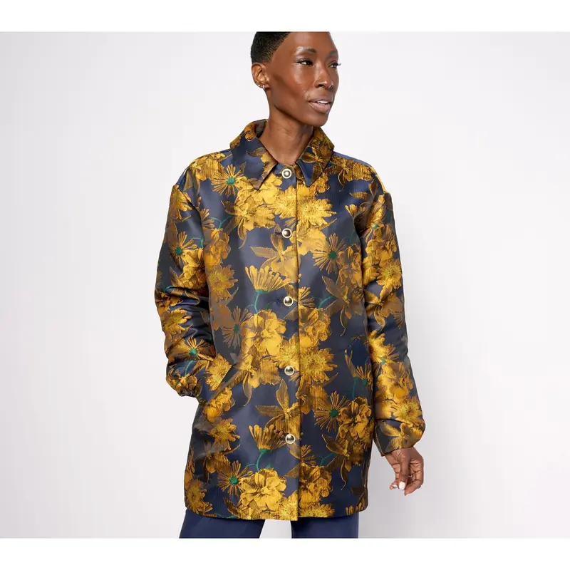 Isaac Mizrahi Live! Woven Floral Jacquard Jacket w/ Fleece Lining