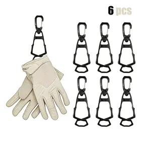 6 Pcs Black Glove Clips Work Glove Holders Durable Plastic & Secure Metal Buckle for Construction Helmets Belts Glasses Hats Towels