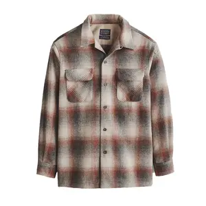 Pendleton Men's Long-Sleeve Casual Wool Fabric Top, Menswear Board Shirt with Red Mix-Grey Mix Ombre Design, 24' Length