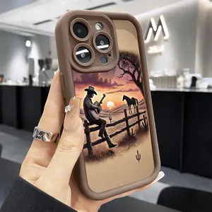 Phone Case Suitable for IPhone 11/12/13/14/15/16/17 Pro Promax Air Plus,Western Cowboys Sunset Pocket-Friendly Shockproof Silicone Protective Softcase
