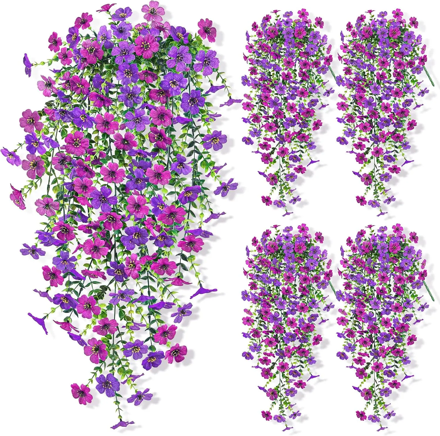 Der Rose 4Pcs Artificial Hanging Flowers for Outdoors, Uv Resistant Faux Silk Light & Dark Purple Hanging Flowers 29.5'' Trailing Fake Vines Flowers for Porch Patio Balcony Fence Pergola Decor