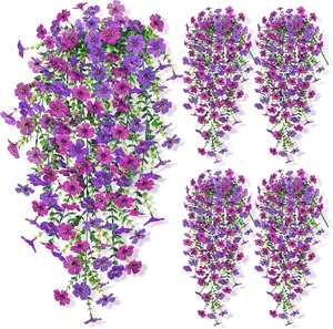 Der Rose 4Pcs Artificial Hanging Flowers for Outdoors, Uv Resistant Faux Silk Light & Dark Purple Hanging Flowers 29.5'' Trailing Fake Vines Flowers for Porch Patio Balcony Fence Pergola Decor