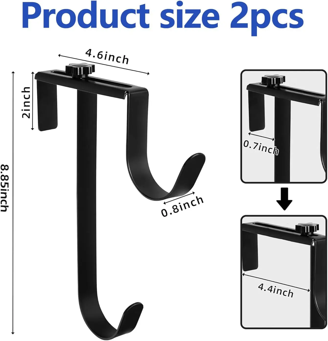 2pcs Outdoor Double Pool Pole Hooks, Adjustable Thickened Metal Hangers with Fence Mounting Panel for Vinyl Fence, Wall - Holds Skimmers, Hose, Swimming Pool Accessories (Black)