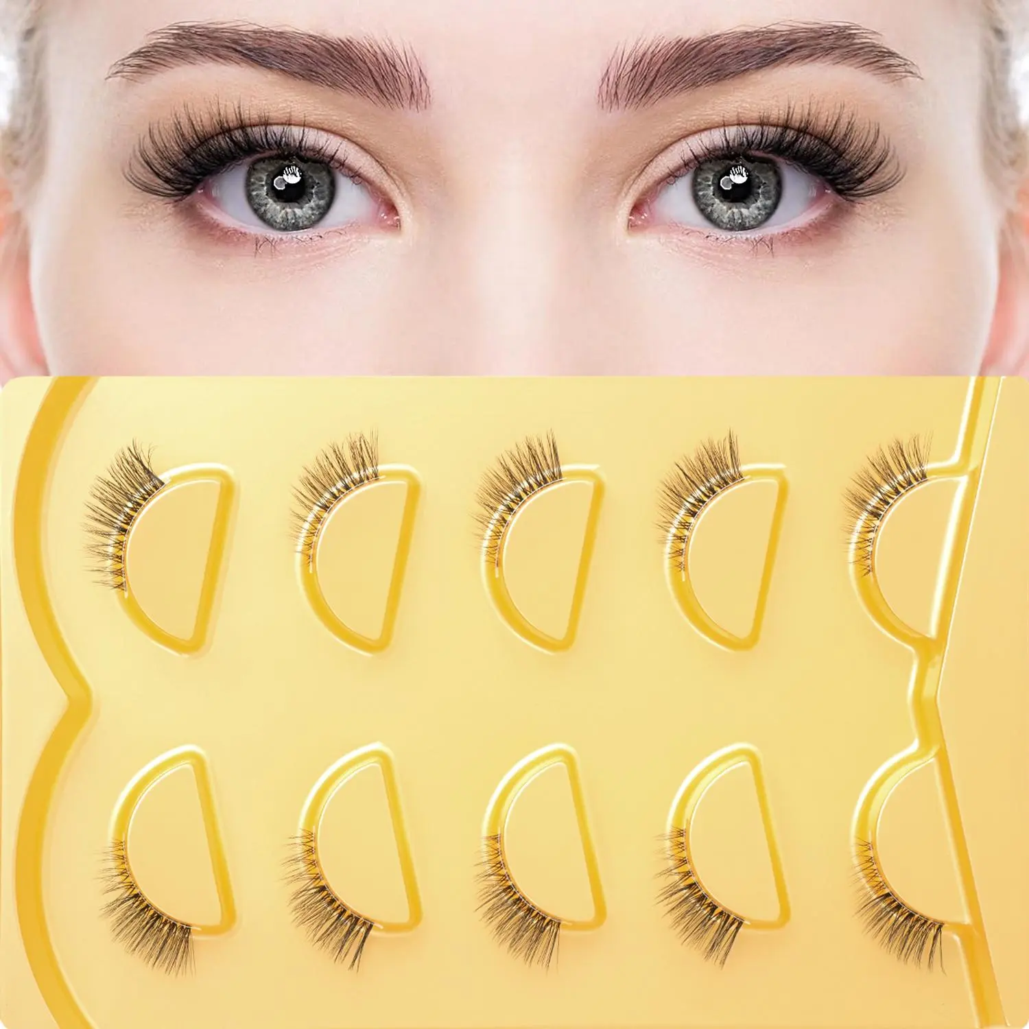 Natural Half Eye False Eyelashes, Eyelash Falsies, Fake Lashes, Mixed Lengths 3-5-9, Fluffy Synthetic Fiber Cross Style for Small Eyes, Easy to Use & Reusable, Recyclable Patch, Eyelash Extensions