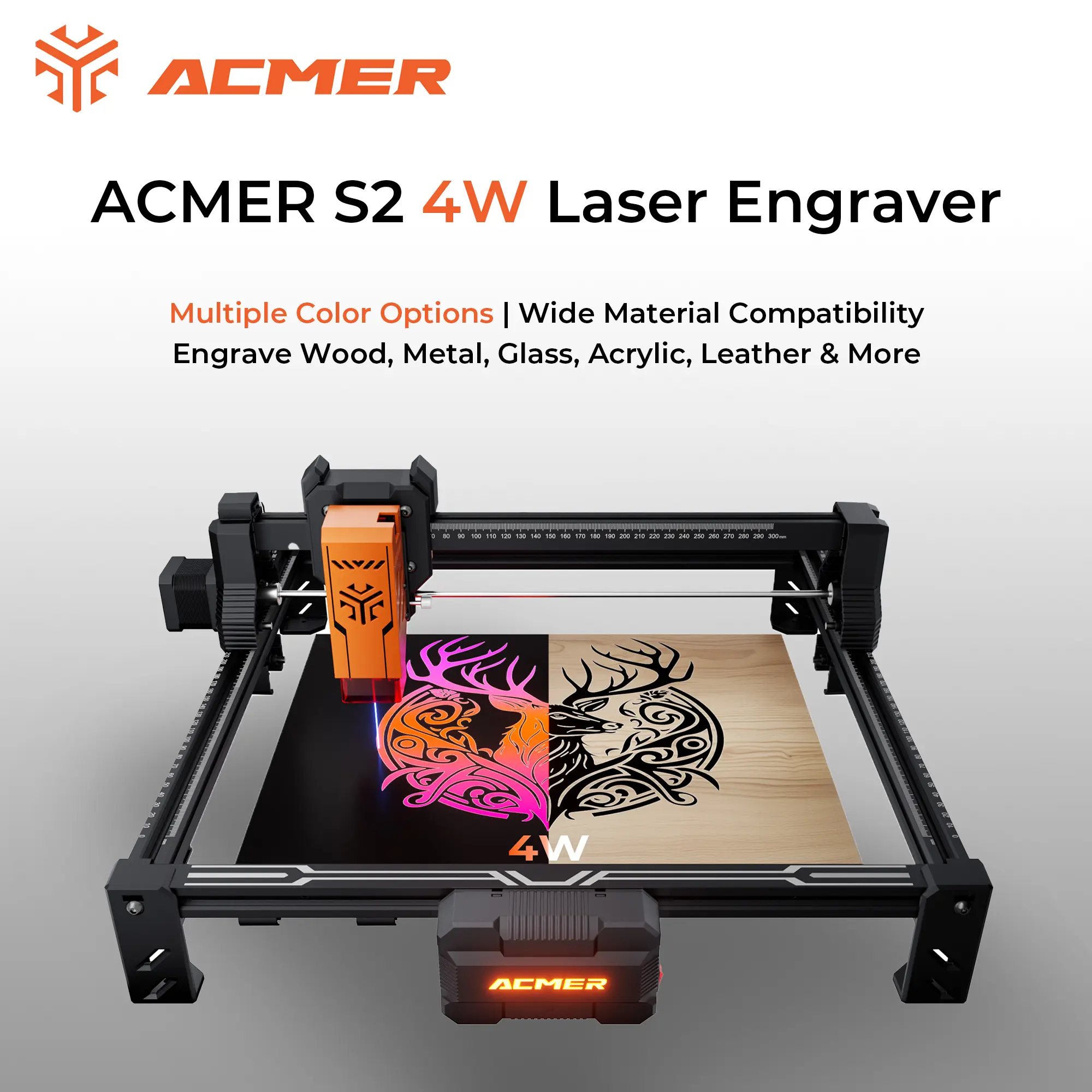 ACMER S2 4W Laser Engraving and Cutting Machine with Versatility for Wood, Artificial Leather, Acrylic, Ceramics, Coated Metals, Ideal for Individual Creators (Computers & Office, 3D Printing Supplies)