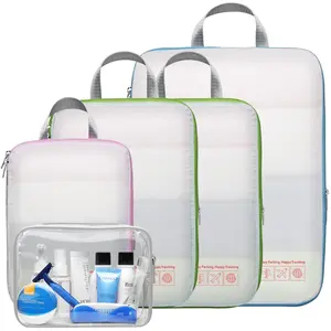 Compression Packing Cubes for Suitcases- 5 Set Travel Bags Luggage Organizers Travel Compression Cubes with Toiletry Bag for Carry on Suitcases