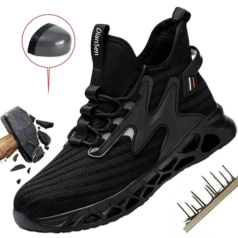 Men's Steel-Toe Workboots Footwear - Construction-Grade Heavy Protection, Lace-Up Breathable Synthetic Knit Fabric, Anti-Smash Slip-Resistant, Casual Above-the-Ankle Below-Knee All-Seasons Closed Work Shoes,outdoorfun