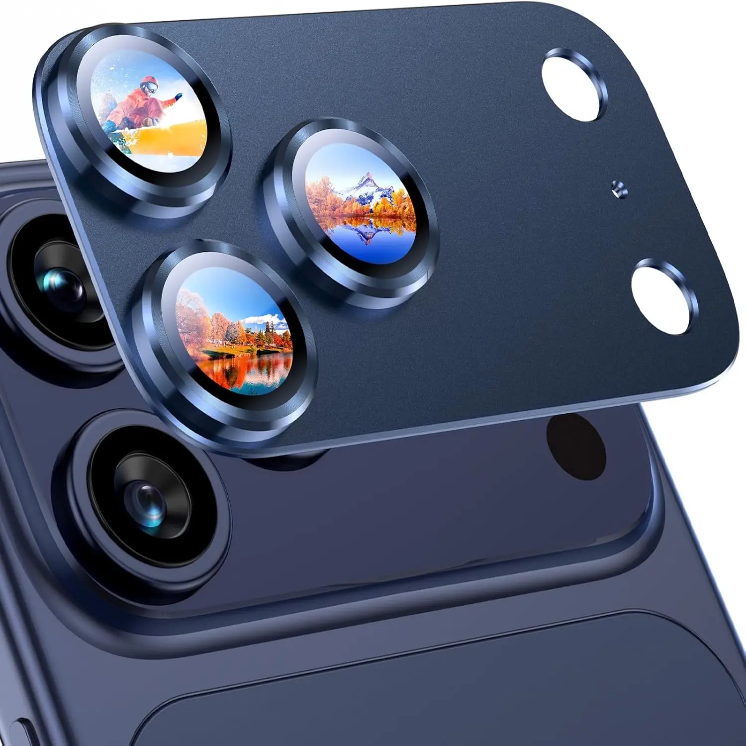 iPhone 17 Pro Cellphone Camera Lens Protector Cover, Shockproof, Not Easy to Break, Strong Adsorption, Case-Friendly, Aesthetic, Protective Metal Tempered Glass, Deep Blue Color, Phone Accessory, Mobile Accessory, Accessories, Smartphone, Protection