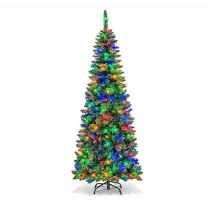 7.5FT Pencil Christmas Tree - Prelit Christmas Tree with 120 Lights, Indoor Outdoor Holiday Decor for Home, Office, Party