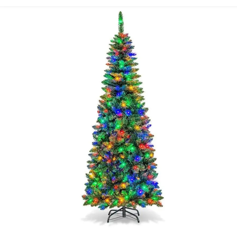 6FT Pencil Shape Christmas Tree - Slim Profile, 120 Warm Toned LED Lighted Christmas Lights, Easy Install Indoor/Outdoor Home Decor Ornament (Festive & Party Home Supplies Decoration)