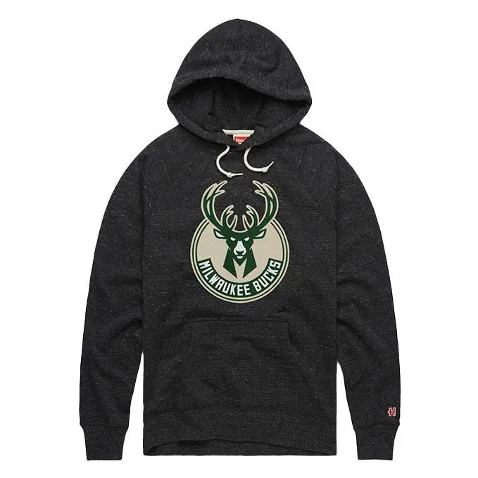 Homage Hand Drawn Global Charcoal Milwaukee Bucks Hooded Sweatshirt