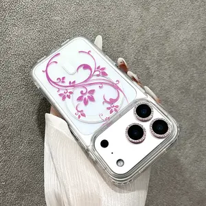 Flower Magnetic Phone Case with Wireless Charging Support, compatible with iPhone 17-13 Pro Max/Plus/Air series. Crafted from silicone and transparent acrylic, it offers drop protection and anti-slip grip. iPhone 17ProMaxCase / 17ProCase / 16ProMaxCase.