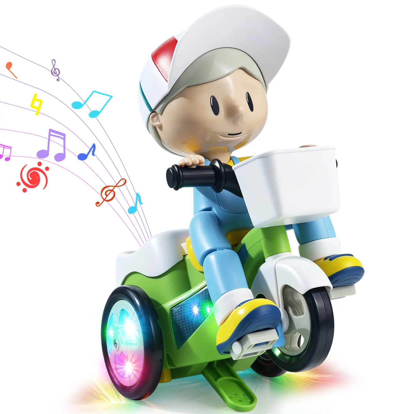 Kids Electric Stunt Bike Toy, Musical Light Up Tricycle with Wiggling Action, Obstacle Avoidance and Interactive Play