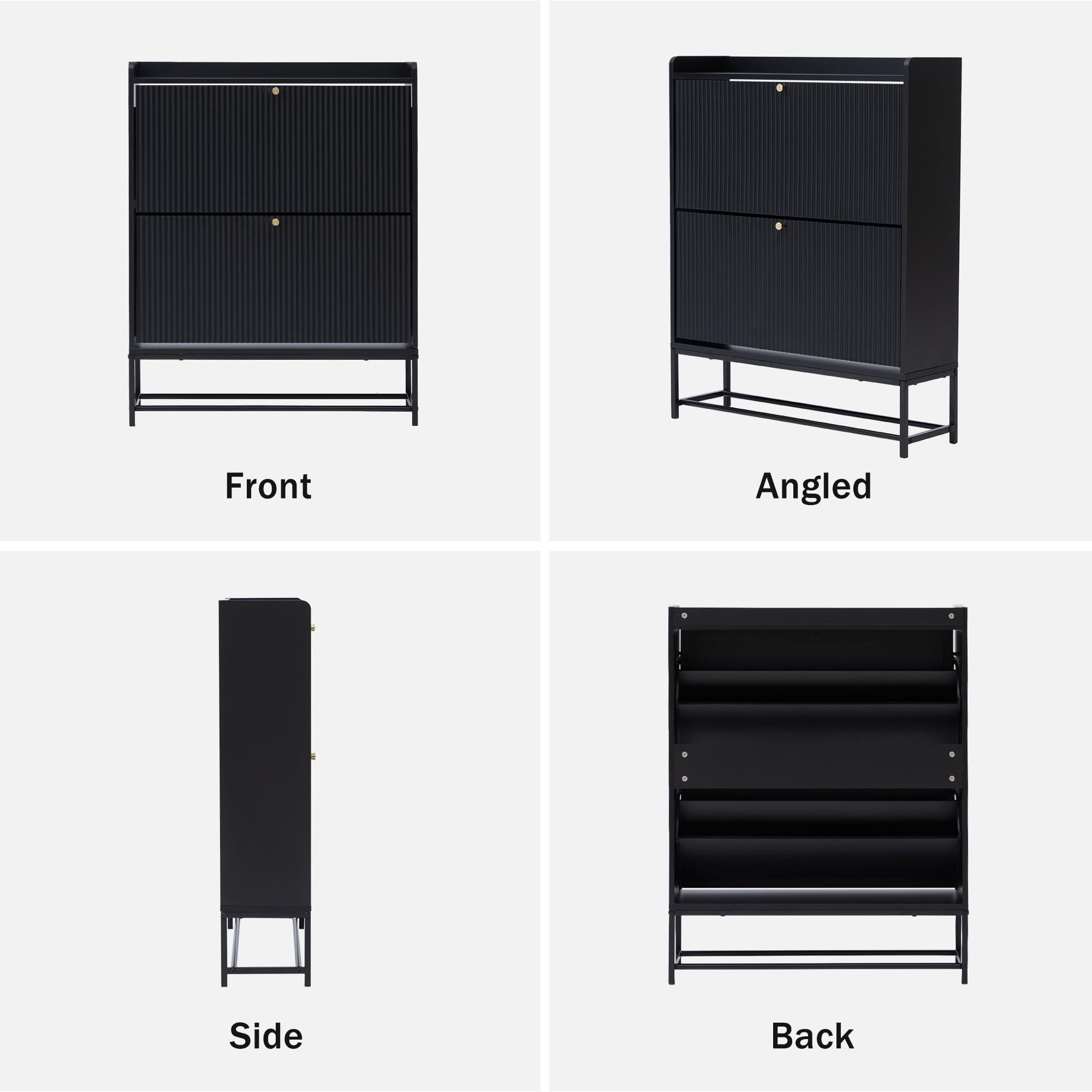 Giratree Fluted Shoe Cabinet with 2 Flip Drawers, Modern Slim Shoe Storage Organizer, Narrow Entryway Shoe Rack, Tipping Shoe Cabinet with Metal Legs for Heels, Boots, Slippers in Entrance