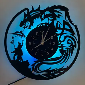 Dragon Wizard Theme Vinyl Wall Clock, Silent Running, Batteries Not Included, Home Decor Decoration for Bedrooms Living Rooms Cafes, Ideal Gift