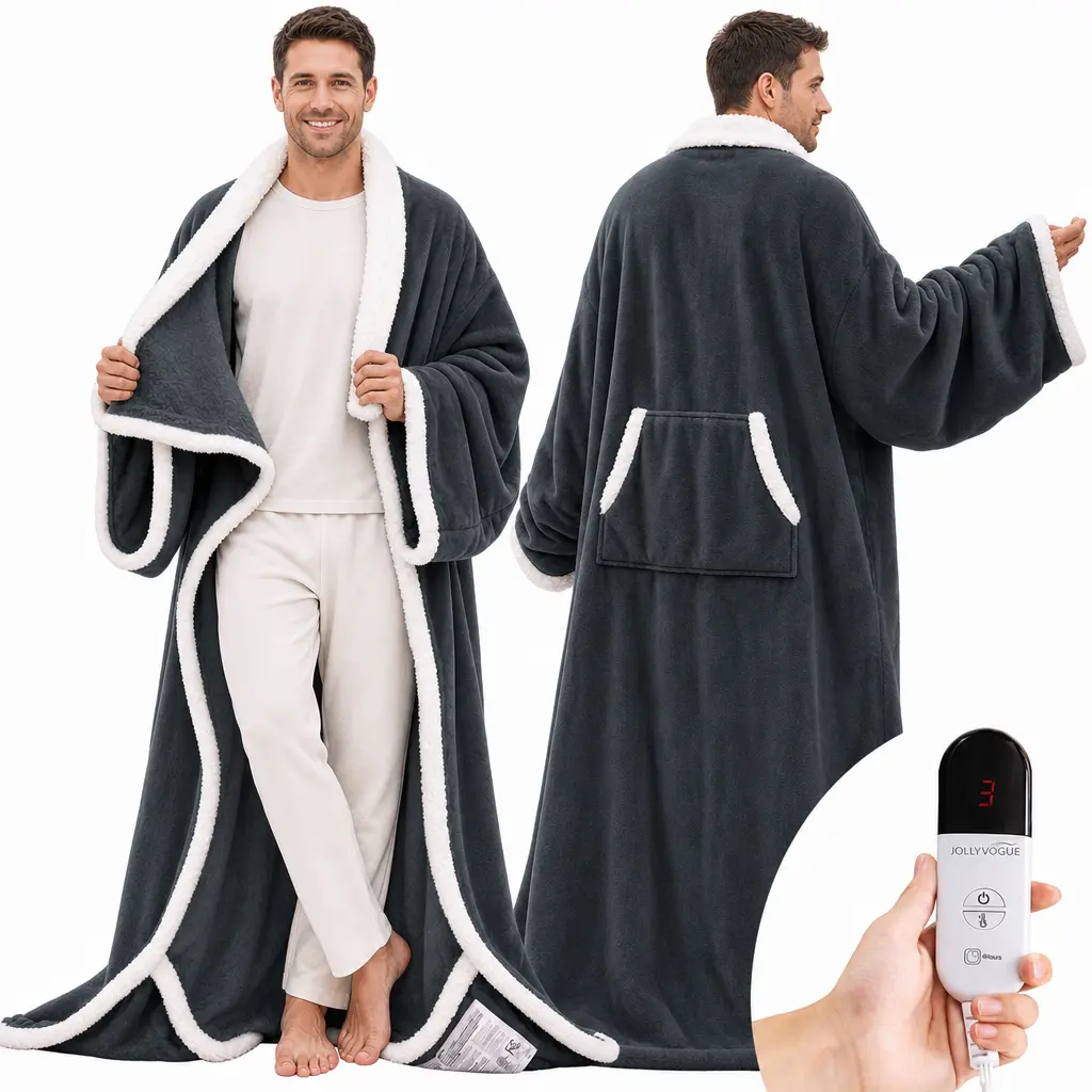 JOLLYVOGUE Wearable Heated Blanket - Heating Electric Blanket with Sleeves & Foot Pocket, Heated Throw for Adult, Birthday Gifts with 7 Heat Settings & Fixed 4h Auto Shut-Off (50 * 70 Inch), Home Office Use