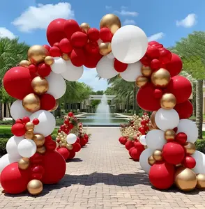 Red White Gold Balloon Arch Double Stuffed Red and White Balloons Matte Ruby Red Balloon Garland Kit Metallic Gold Latex Balloons For Baby Shower Birthday Wedding Valentine's Day Party Decorations