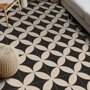 Vintage & Geometric Flower Pattern Tiles, Oilproof Peel-And-Stick Floor Decoration for Kitchen/bathroom/living Room, Easy Install Starburst Design, Geometric Pattern Flooring