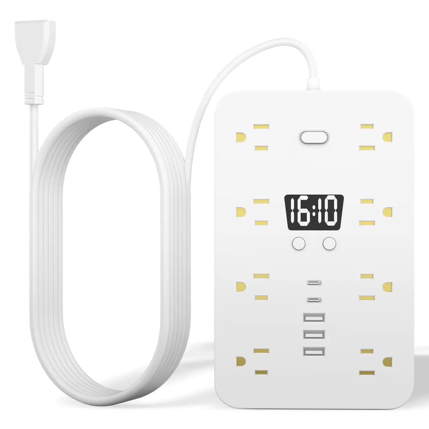 Power Strip with USB, Flat Plug Extension Cord Surge Protector 5 Ft, HUNIAN Power Strip with 16 Widely Spaced Outlets 5 USB Charger (2 USB C Port), Desk Charging Station for Home Office, White
